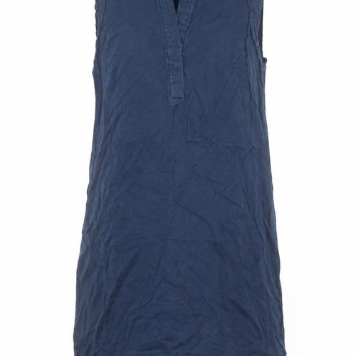 Mango Womens Blue Linen Sheath Size S V-Neck Pullover