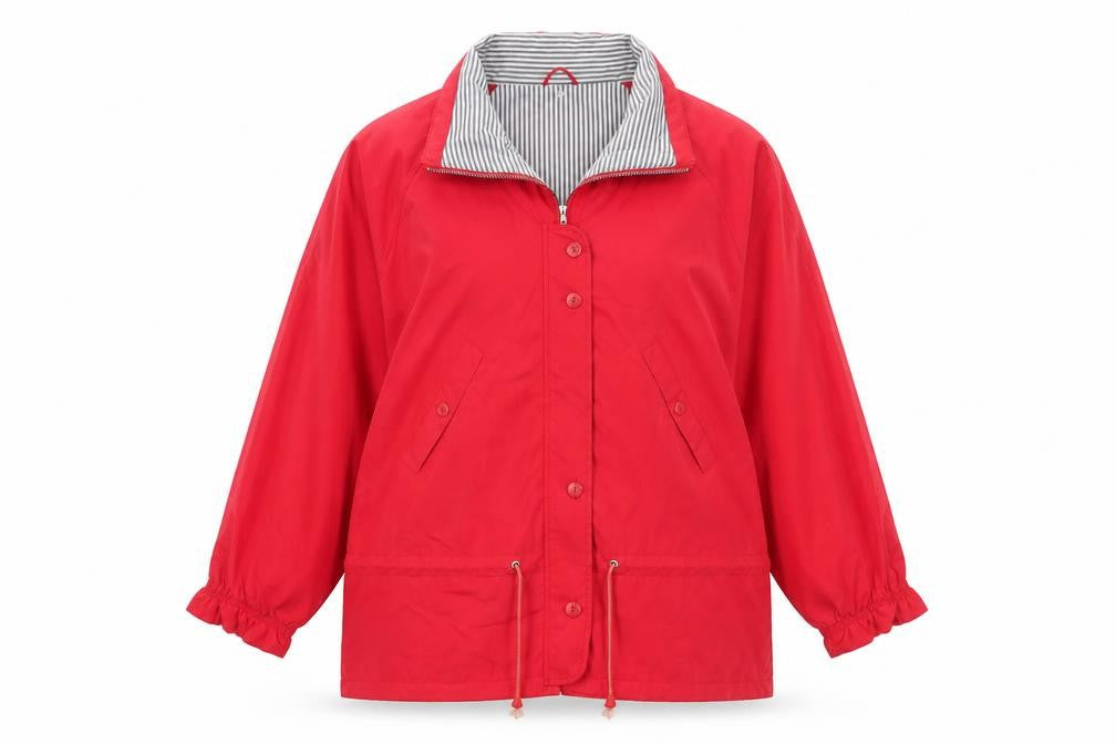 Front view of Littlewoods women’s red jacket, size M, zip