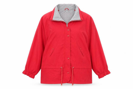 Front view of Littlewoods women’s red jacket, size M, zip