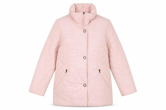 Front view of Marcona women’s pink puffer jacket coat, size UK 36, zip