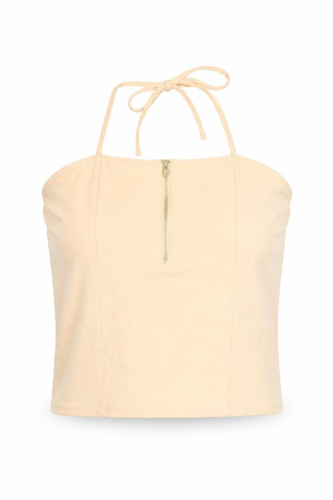 Kimchi Blue Womens Beige Cotton Cropped Tank Size M Halter