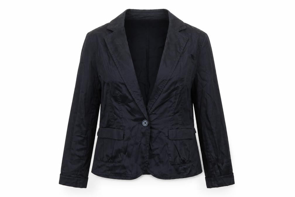 Front view of Gap women’s blue jacket blazer, size S, button