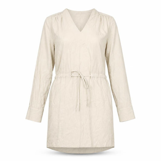 Front view of Primark women’s beige polyester shift, size UK 8, v-neck pullover - drawstring waist