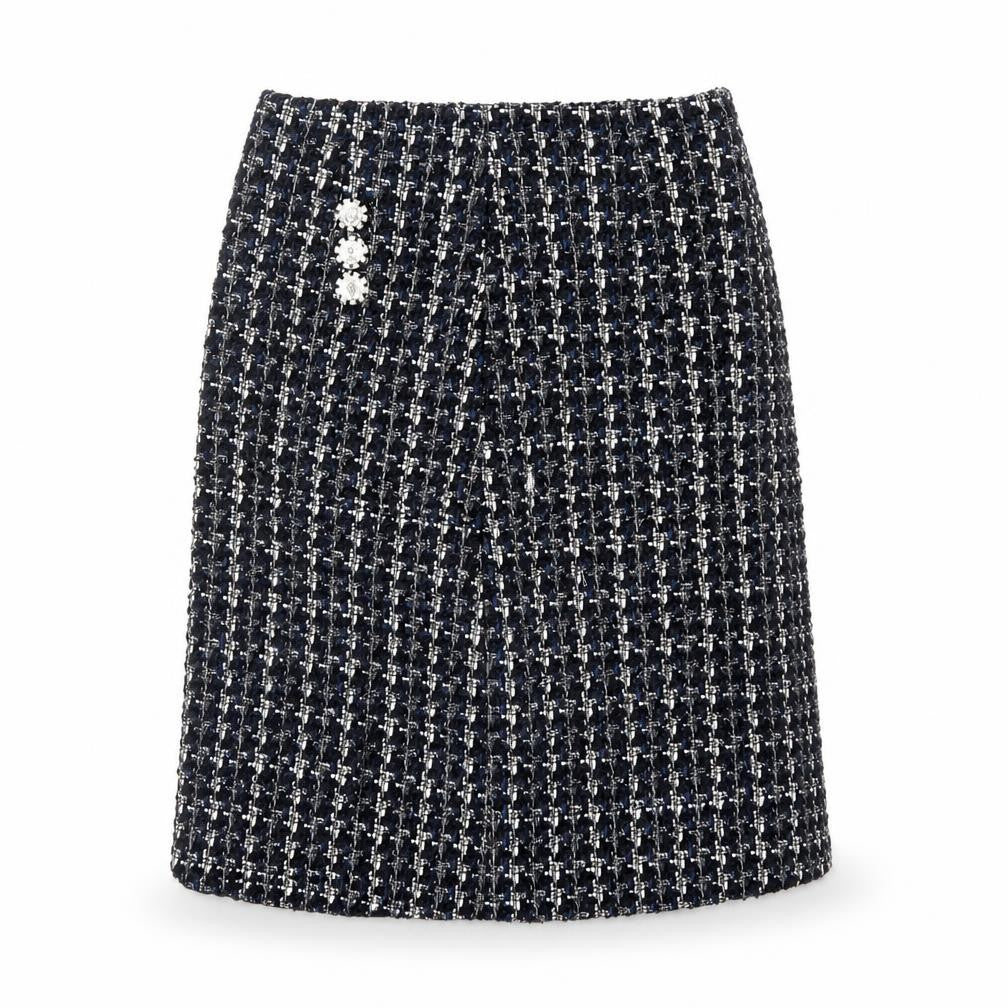 Front view of Preworn women’s multicoloured polyester straight & pencil skirt, size M, zip