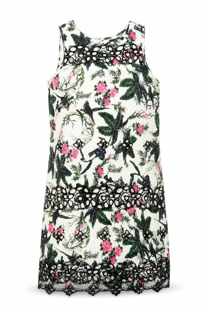 Front view of River Island women’s ivory geometric cotton shift, size UK 8, round neck pullover