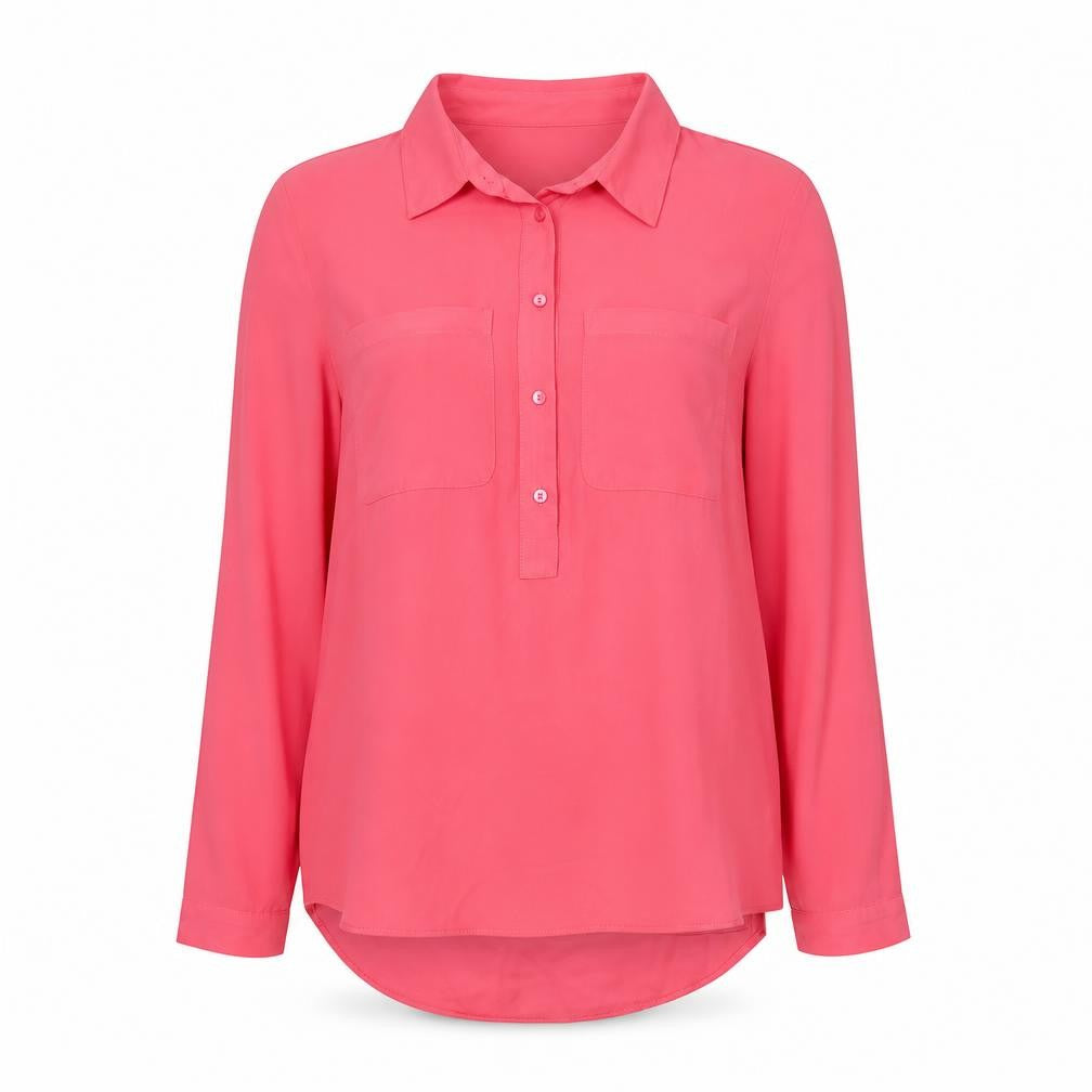 Front view of Tu women’s pink polyester basic button-up, size UK 12, collared