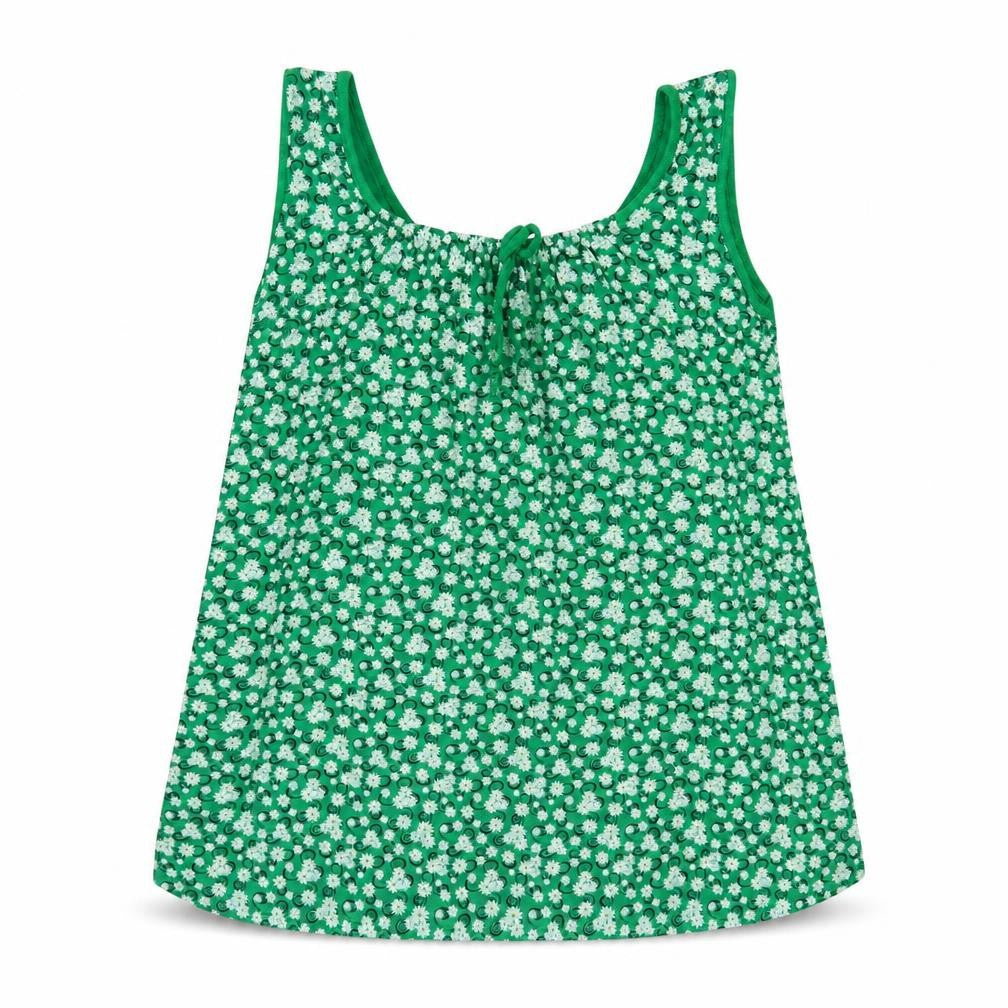Front view of Preworn women’s green floral viscose basic tank, size M, scoop neck