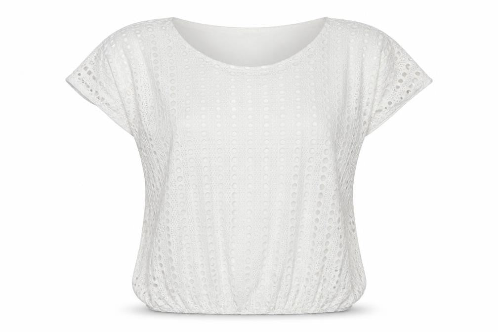 Front view of Alexara women’s white viscose basic t-shirt, size L, round neck