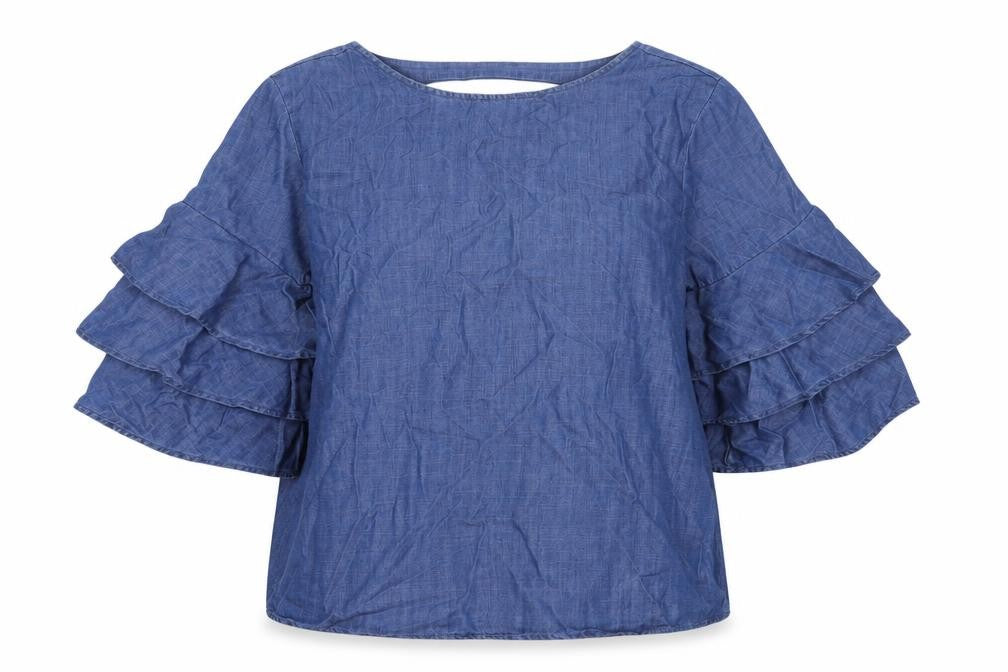 Front view of Alya women’s blue lyocell basic blouse, size XS, v-neck
