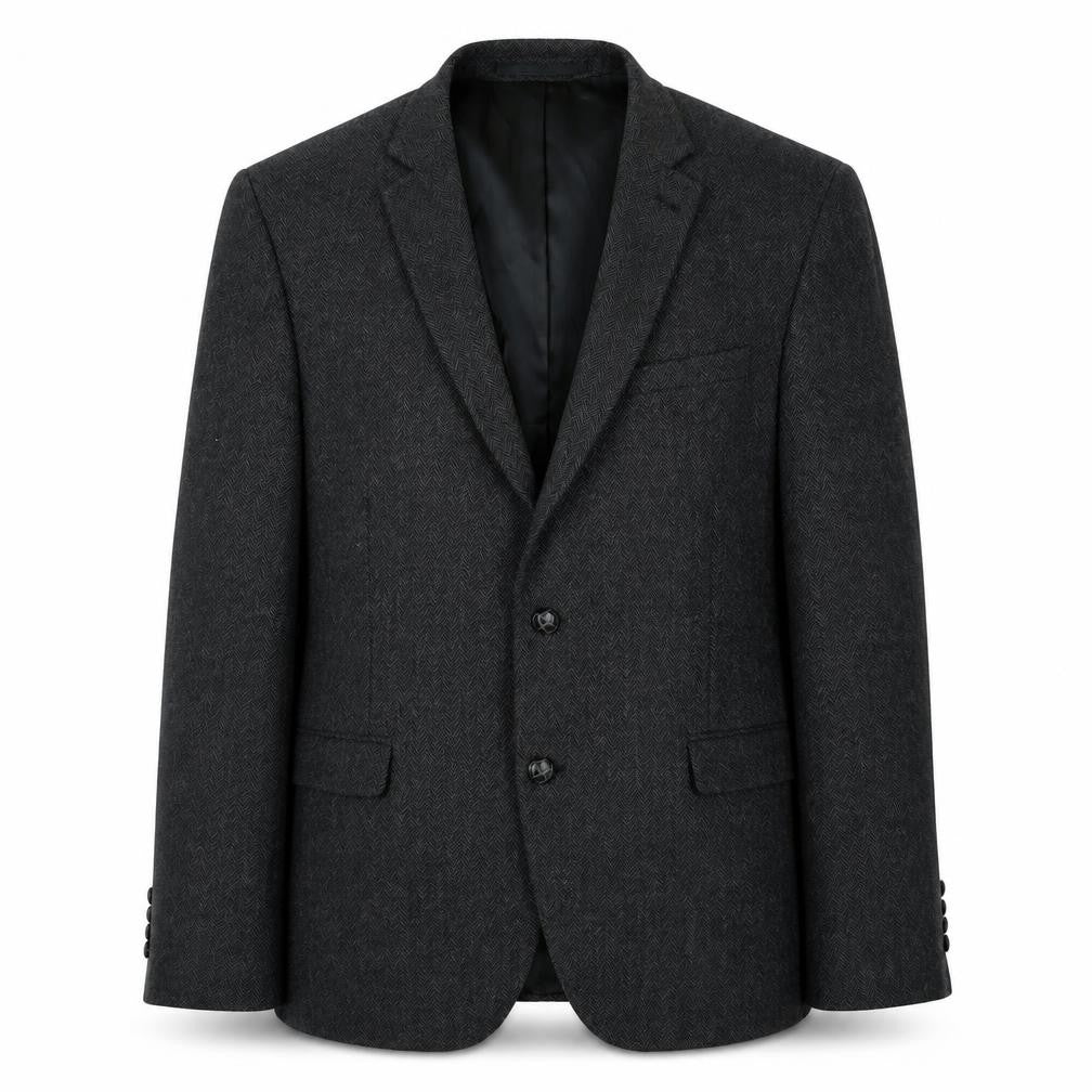 Front view of Cedarwood State men’s grey plaid polyester jacket blazer, size 42, -, size L