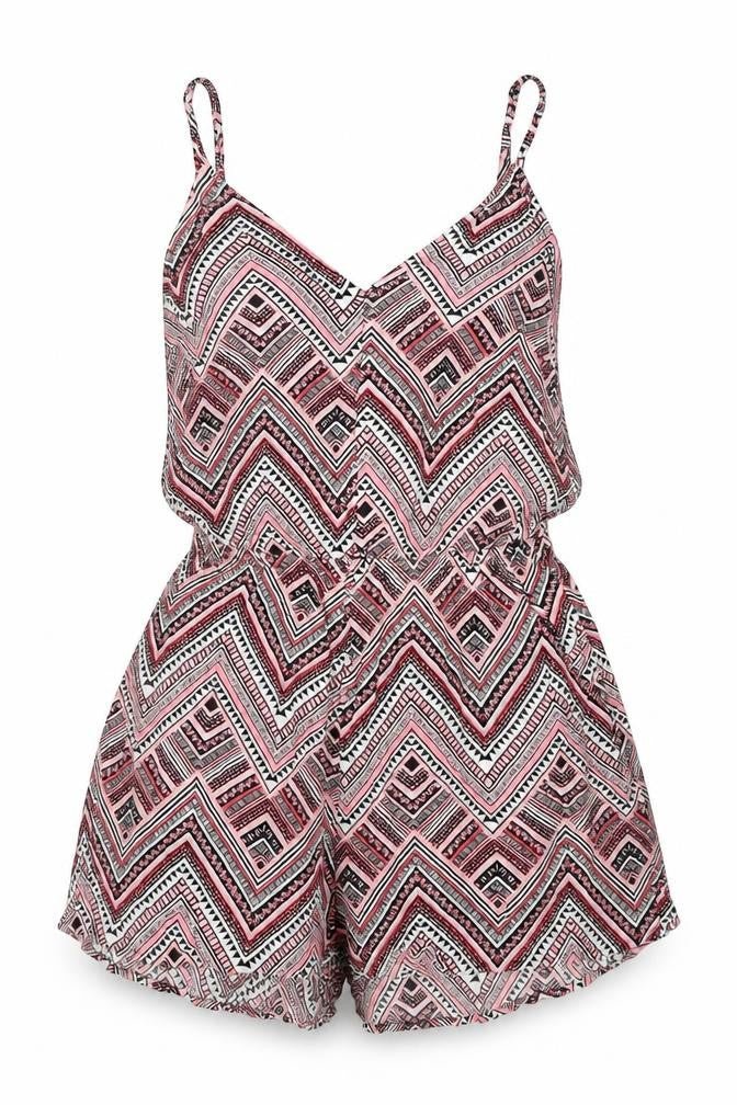 Divided by H&M Womens Pink Geometric Viscose Playsuit One-Piece Size 8 L3 in Pullover