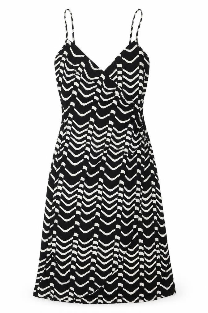 Zack Womens Black Geometric Polyester Tank Dress Size 10 V-Neck Zip