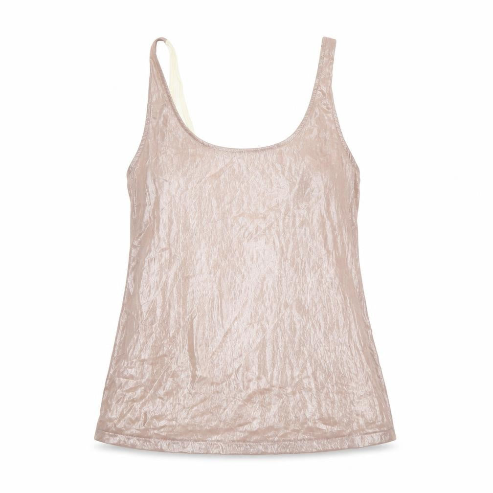 Front view of Topshop women’s pink polyester basic tank, size UK 8, scoop neck