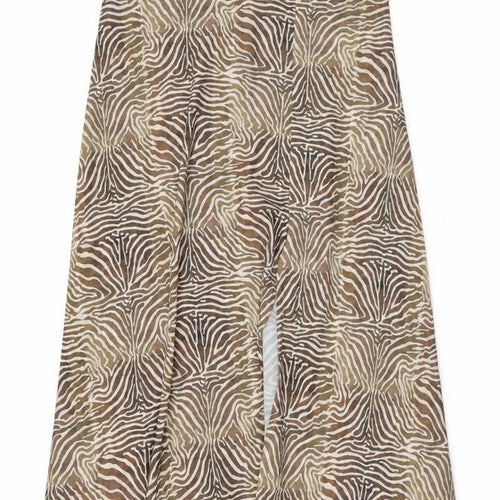 PRETTYLITTLETHING Womens Brown Animal Print Polyester A-Line Skirt Size 14 Zip - Zebra Pattern