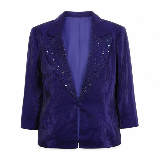 Front view of ALEX women’s black jacket blazer, size UK 12, button