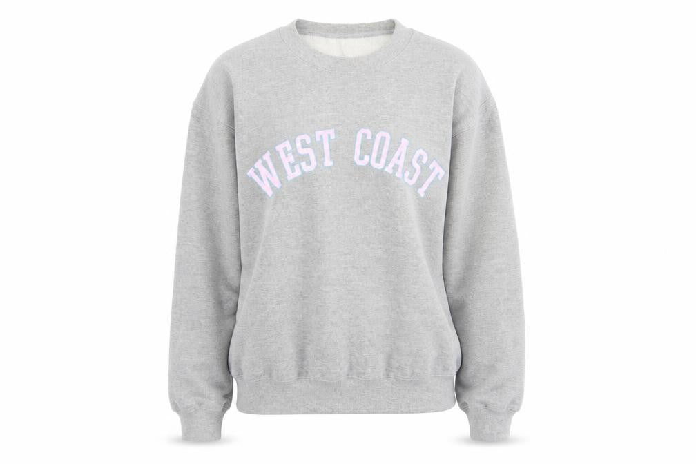 Front view of Missguided women’s grey round neck cotton jumper, size S, - west coast