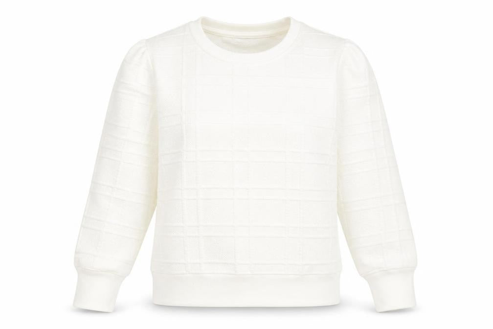 Front view of Warehouse women’s white polyester pullover sweatshirt, size L, pullover - textured