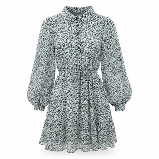 Front view of New Look women’s multicoloured floral polyester fit & flare, size UK 8, collared button