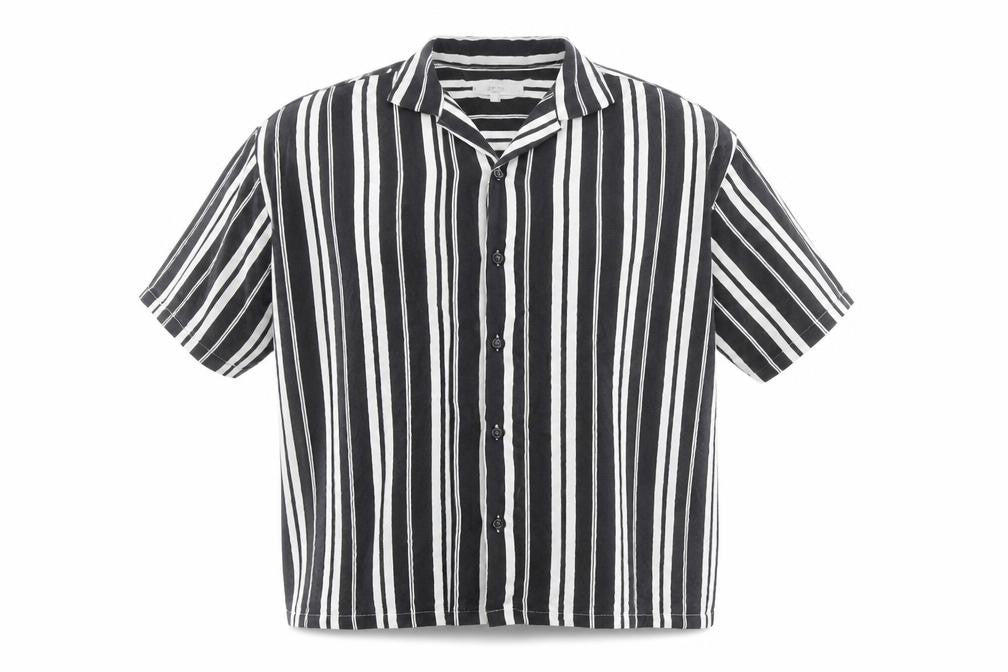 Loom Mens Multicoloured Striped Viscose Button-Up Size M Collared Button