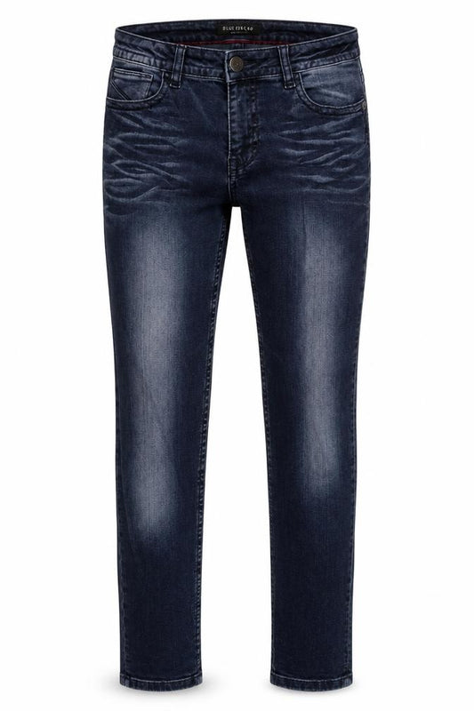 Front view of Blue fire women’s blue cotton skinny jeans, size UK 27, in, 29-inch leg regular button
