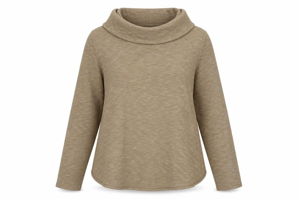 Front view of Jones New York women’s beige polyester pullover sweatshirt, size L, pullover