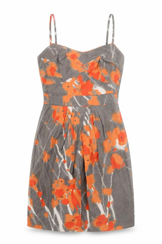 Front view of Principles women’s grey geometric cotton mini, size UK 8, v-neck zip