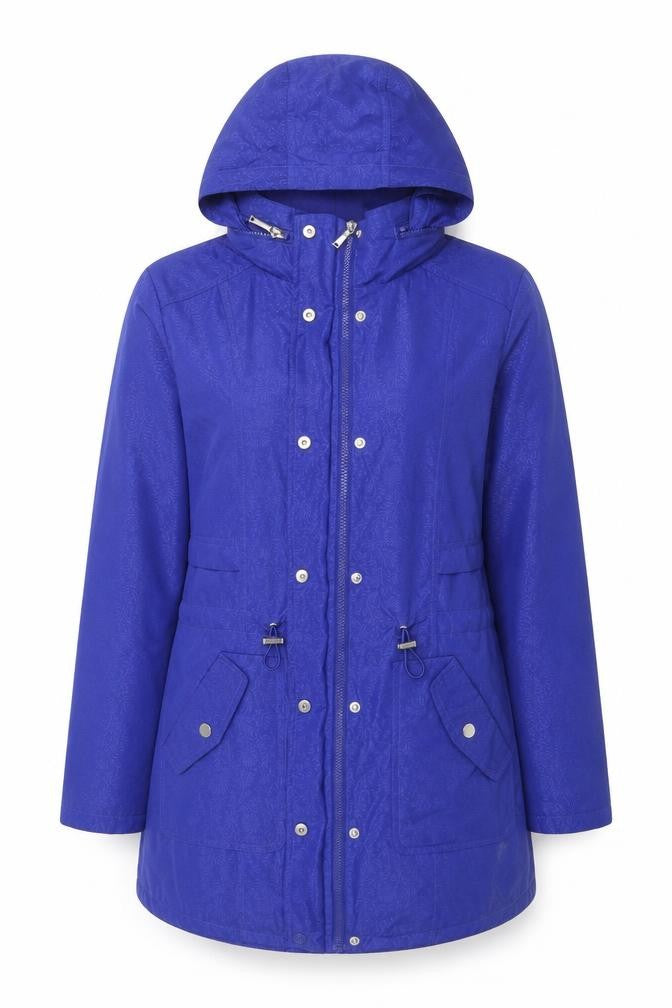 M&Co Womens Blue Floral Rain Coat Coat Size 10 Zip