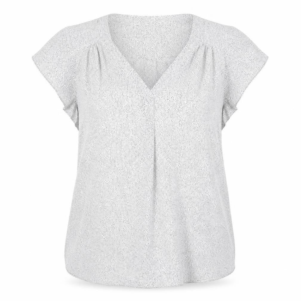Front view of H&M women’s white geometric polyester basic blouse, size XL, v-neck
