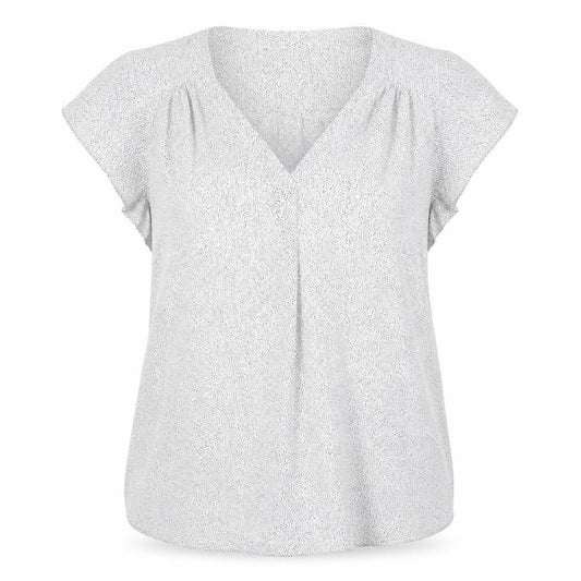 Front view of H&M women’s white geometric polyester basic blouse, size XL, v-neck