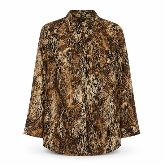 Front view of River Island women’s beige animal print viscose basic button-up, size UK 8, collared - snake skin print