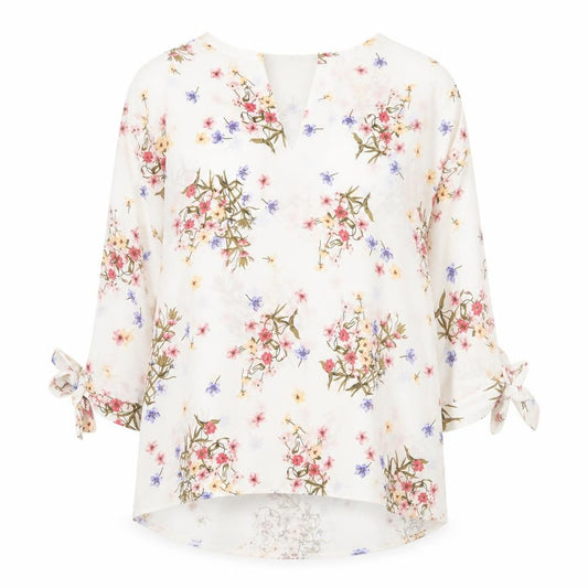 Front view of Paraphrase women’s white floral polyester basic blouse, size UK 10, v-neck