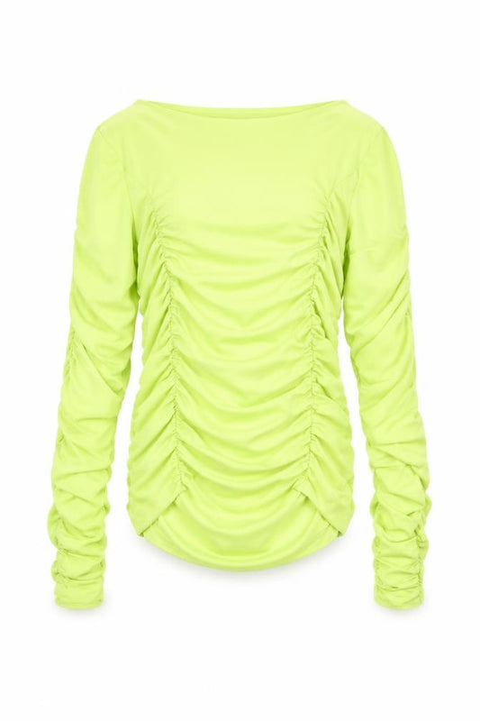 Front view of Topshop women’s yellow polyester basic t-shirt, size UK 8, boat neck - ruched