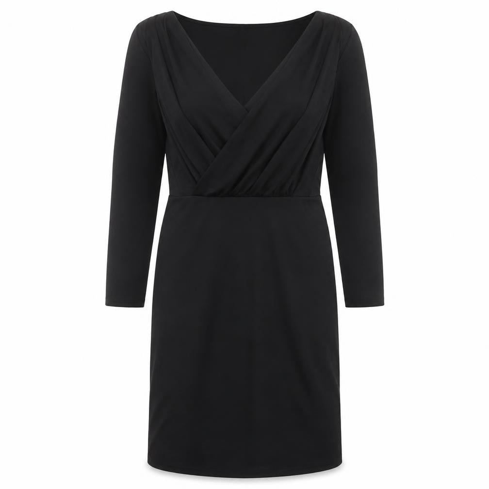 Front view of H&M women’s black polyester shift, size L, v-neck pullover