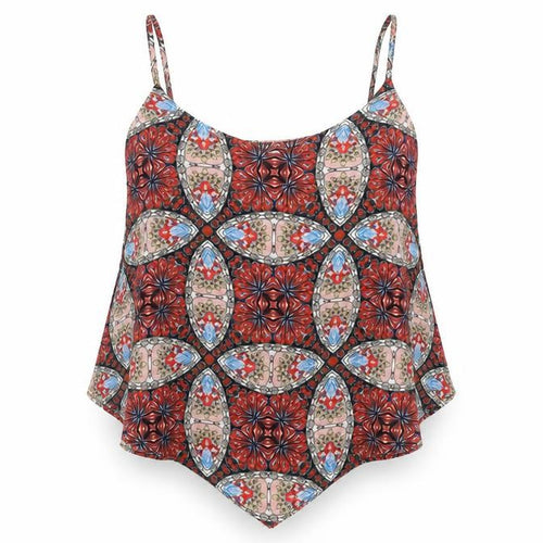 Glamourous Womens Red Geometric Polyester Camisole Tank Size 10 Scoop Neck
