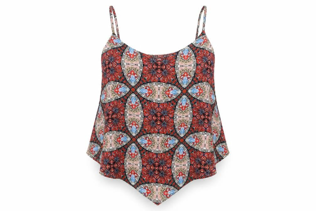 Glamourous Womens Red Geometric Polyester Camisole Tank Size 10 Scoop Neck