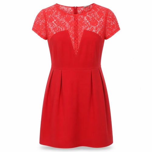 Love Womens Red Polyester A-Line Size M Boat Neck Zip - Lace Detail