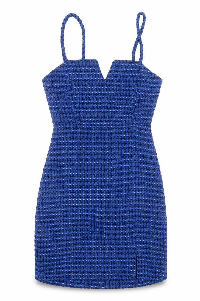 Front view of Zara women’s blue viscose shift, size M, v-neck zip