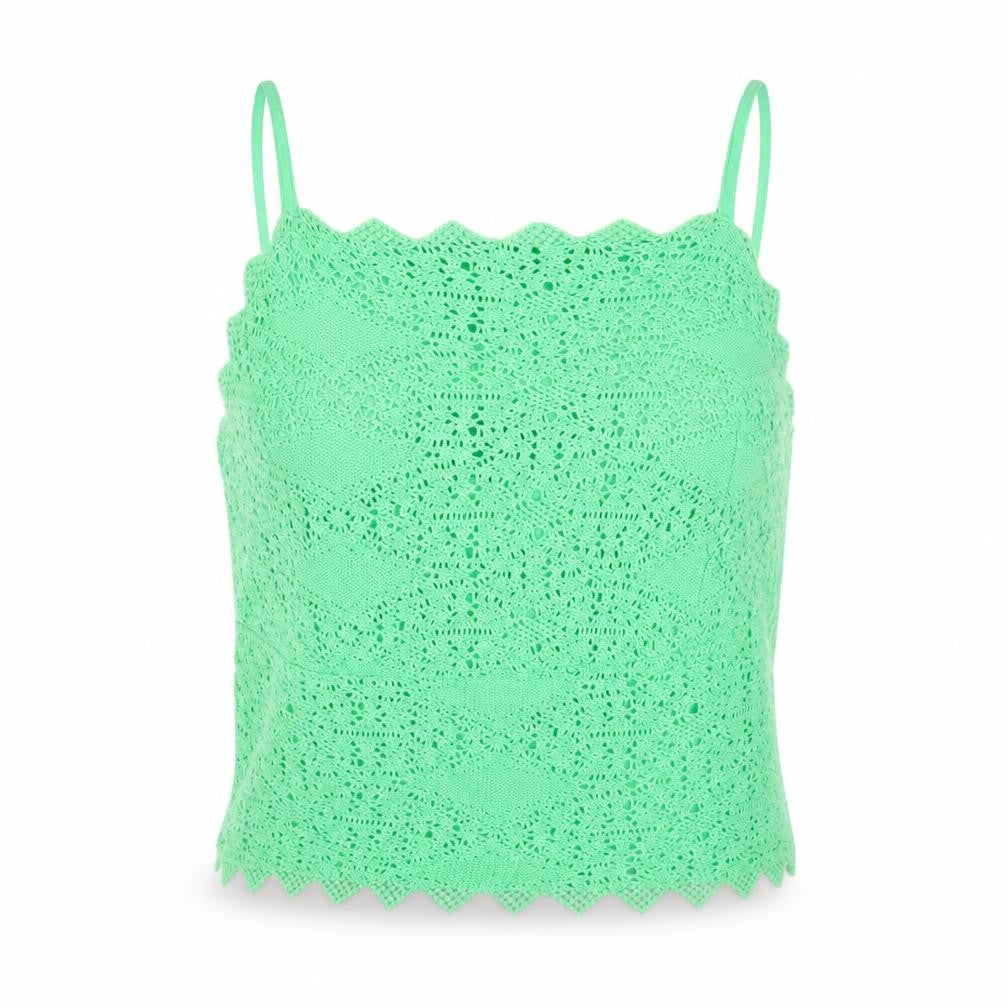 Front view of Topshop women’s green polyester cropped tank, size UK 8, square neck