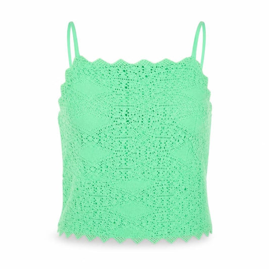 Front view of Topshop women’s green polyester cropped tank, size UK 8, square neck