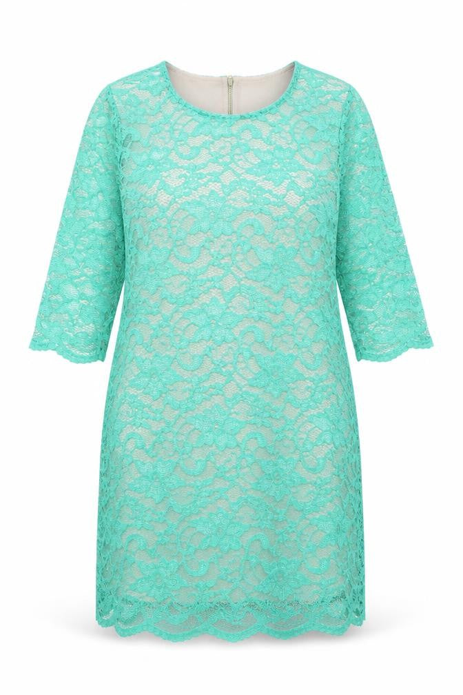 Front view of Matalan women’s green polyester shift, size UK 16, boat neck zip