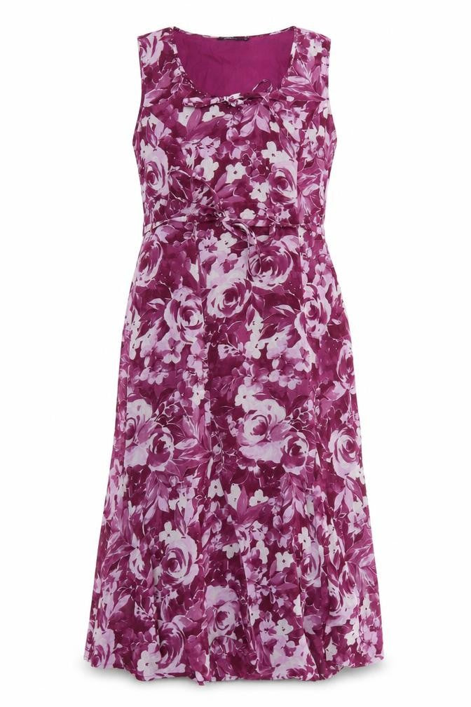 Front view of Dash women’s purple floral polyester maxi, size UK 12, scoop neck tie
