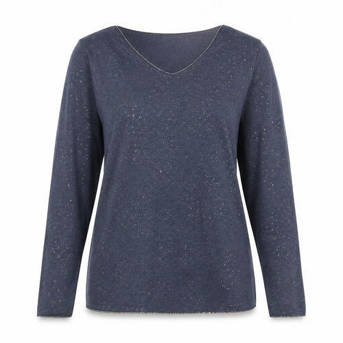 Sarta Womens Blue Scoop Neck Geometric Viscose Pullover Jumper One Size - Star Print
