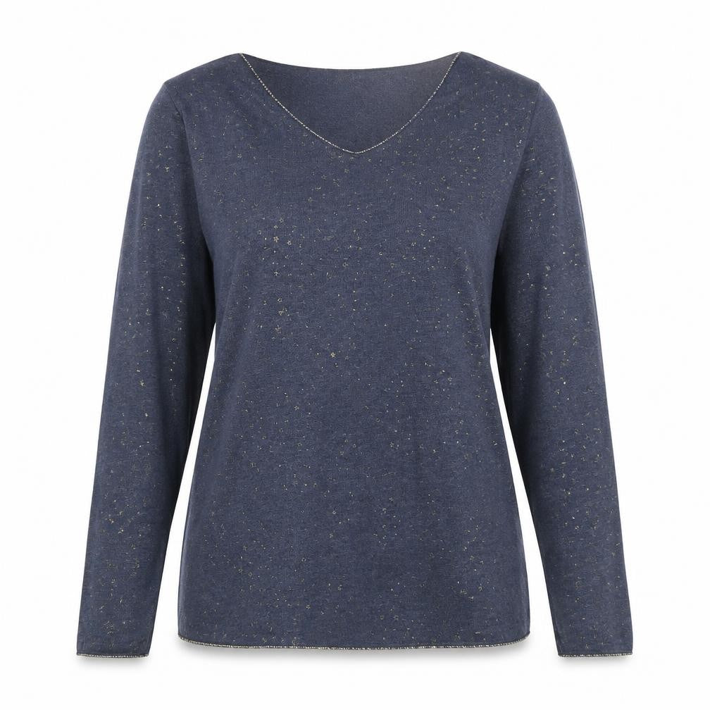 Sarta Womens Blue Scoop Neck Geometric Viscose Pullover Jumper One Size - Star Print