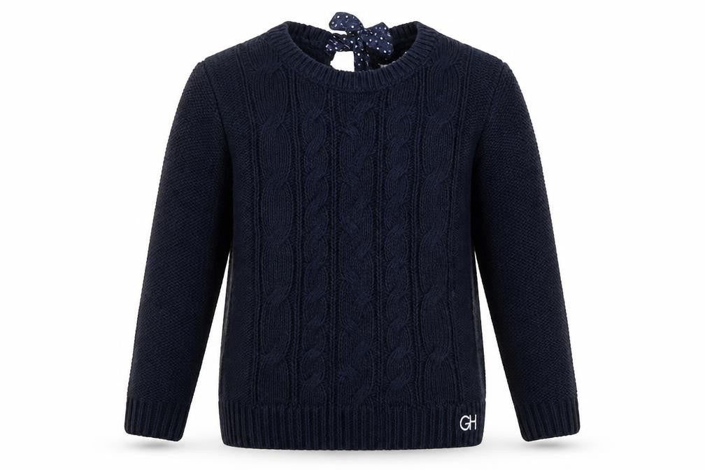 Gilly Hicks Girls Blue Round Neck Cotton Pullover Jumper Size S Tie