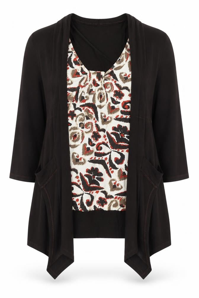 Front view of Matalan women’s multicoloured animal print viscose basic blouse, size UK 12, scoop neck