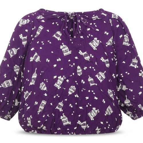 TU Womens Purple Geometric Viscose Basic Blouse Size 12 Boat Neck - Bird Cage Print