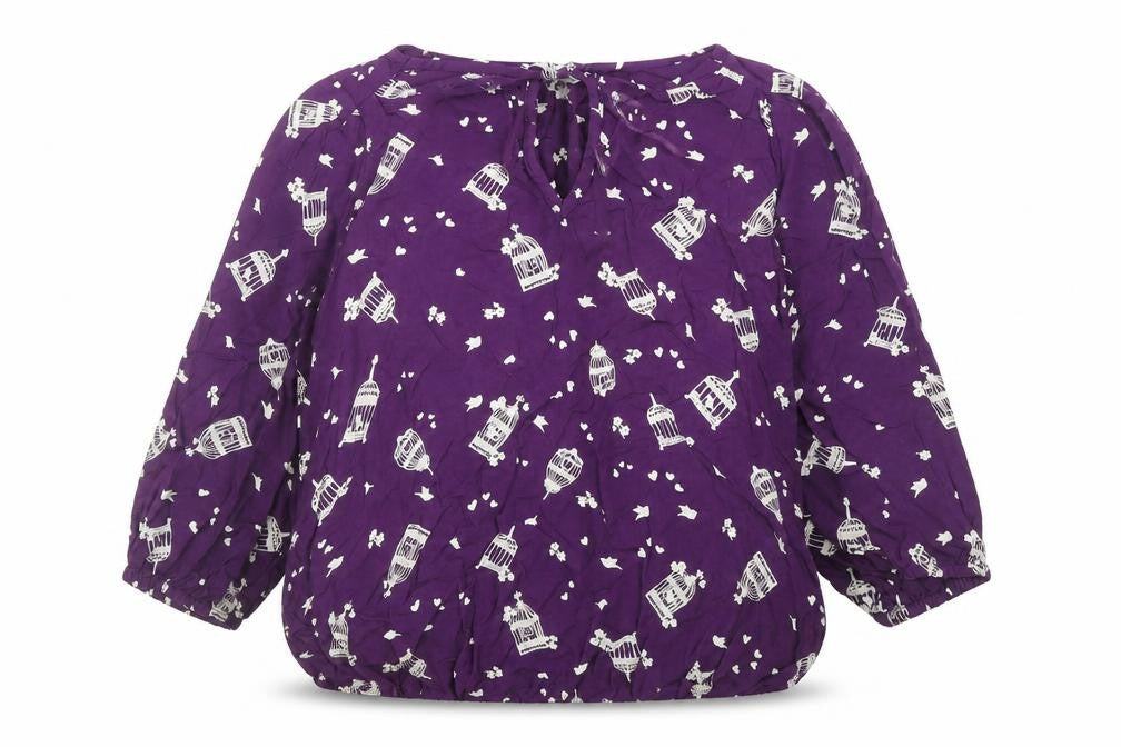 TU Womens Purple Geometric Viscose Basic Blouse Size 12 Boat Neck - Bird Cage Print