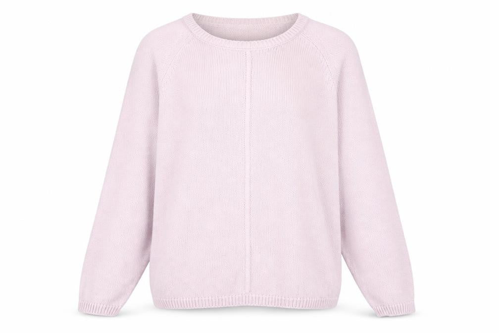 Front view of Marks & Spencer women’s purple round neck cotton jumper, size UK 12