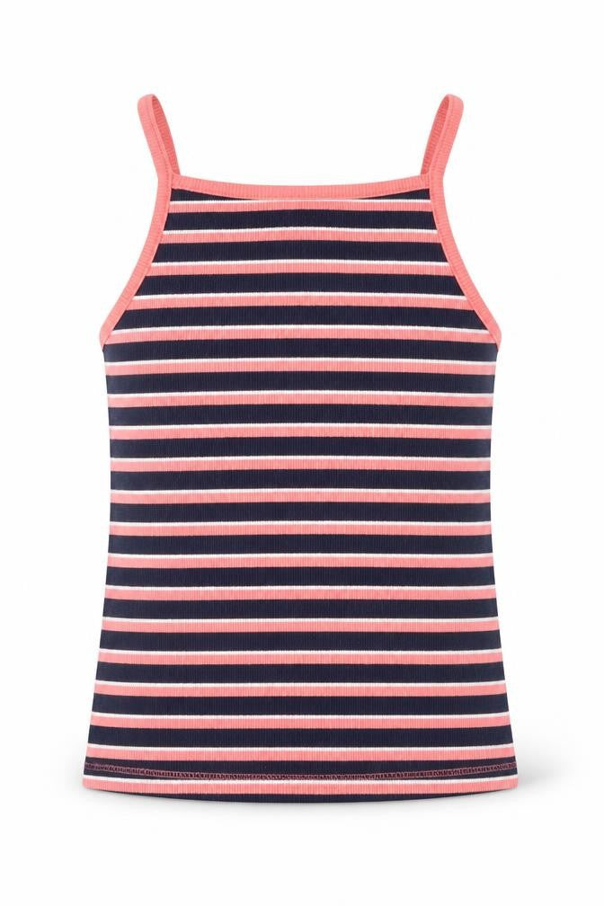 Front view of George girls’ multicoloured striped cotton basic tank, size 7-8, years square neck pullover