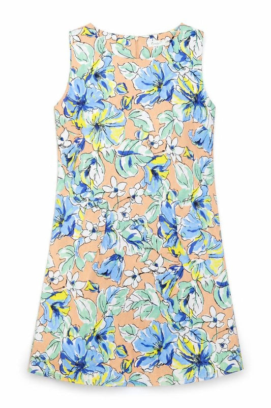 Front view of Asura women’s pink floral polyester a-line one size boat neck zip